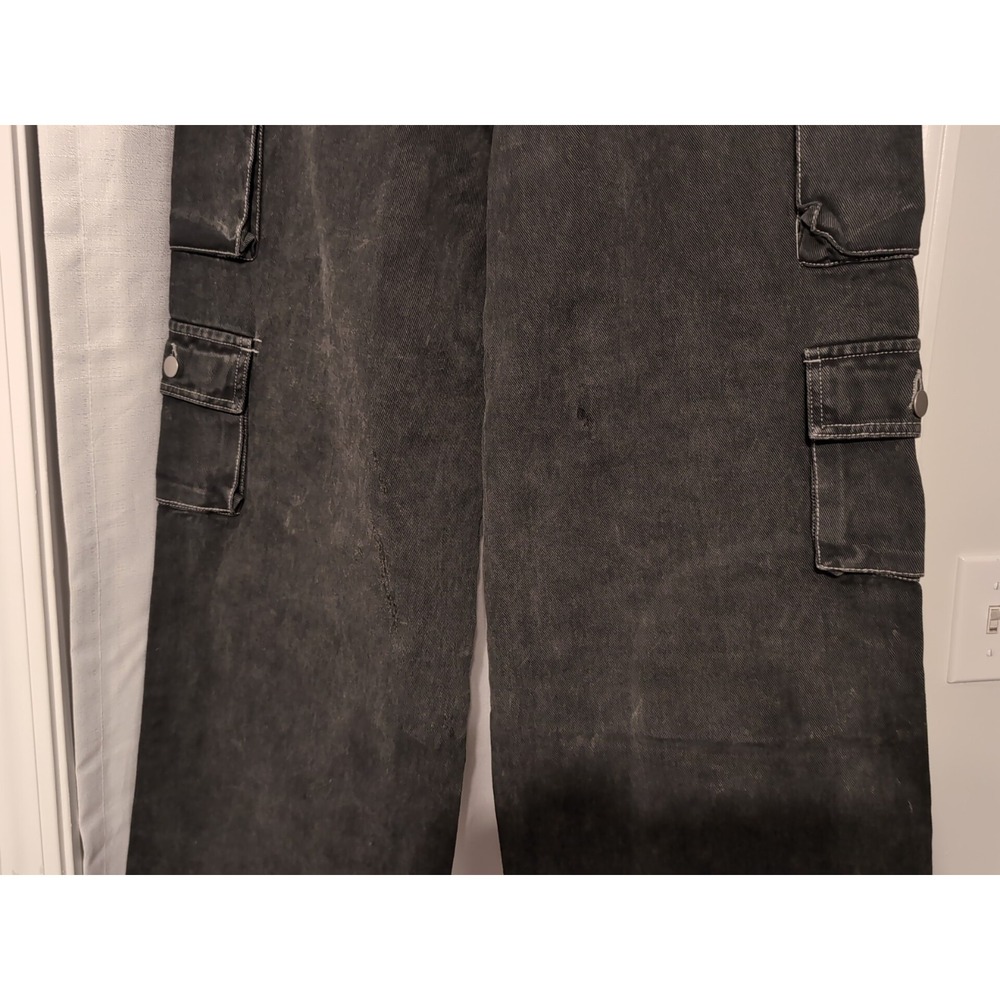 NWT Fashion Nova Cargo Jeans Women Black Wide Leg Goth Grunge Skate Y2K Size-11 - Picture 9 of 14